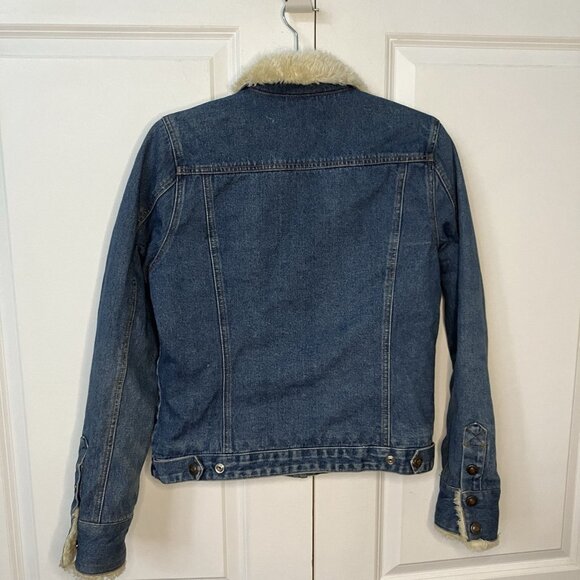 Y2K Roxy Jean Jacket Womens M Faux Fur Trim Gilmore Girls Lorelai 2000s Snap - Picture 4 of 9